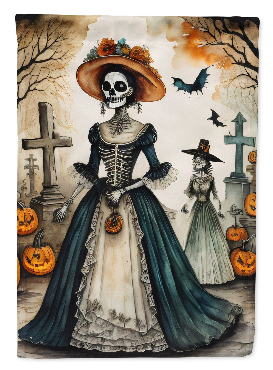 La Catrina Skeleton Spooky Halloween House Flag 28x40 Porch Sleeve Pole Decorative Outside Yard Banner Artwork Wall Hanging, Polyester