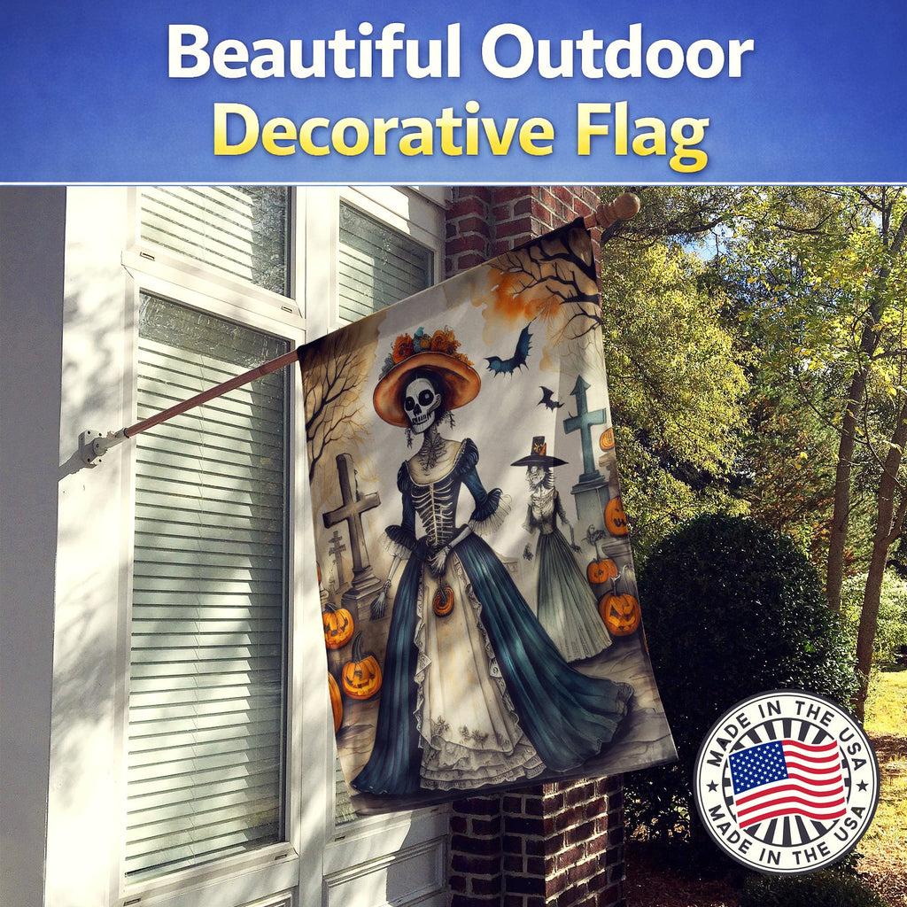 La Catrina Skeleton Spooky Halloween House Flag 28x40 Porch Sleeve Pole Decorative Outside Yard Banner Artwork Wall Hanging, Polyester