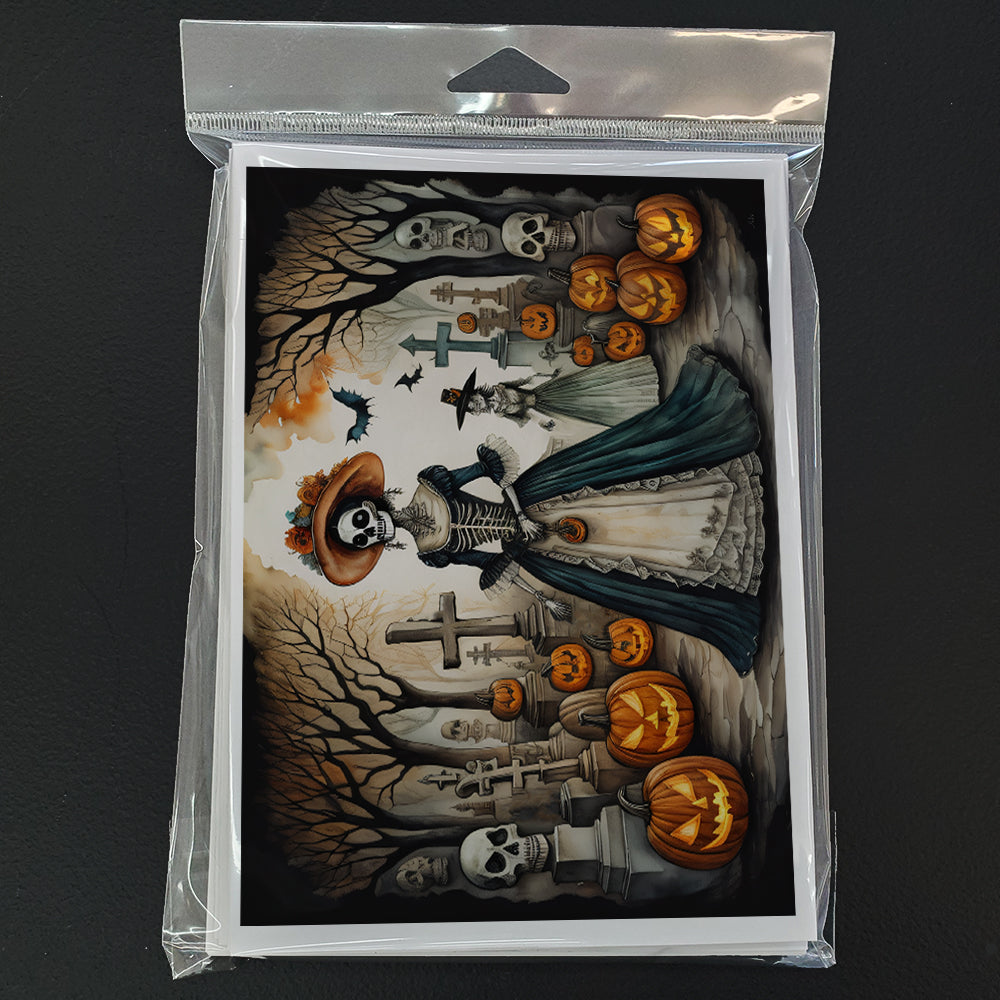 La Catrina Skeleton Spooky Halloween Greeting Cards Pack of 8 Blank Cards with Envelopes Whimsical A7 Size 5x7