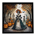 La Catrina Skeleton Spooky Halloween Framed Metal Print Bathroom, Kitchen, Office, Home Decor Wall Art Ready to Hang, Square, 8X8