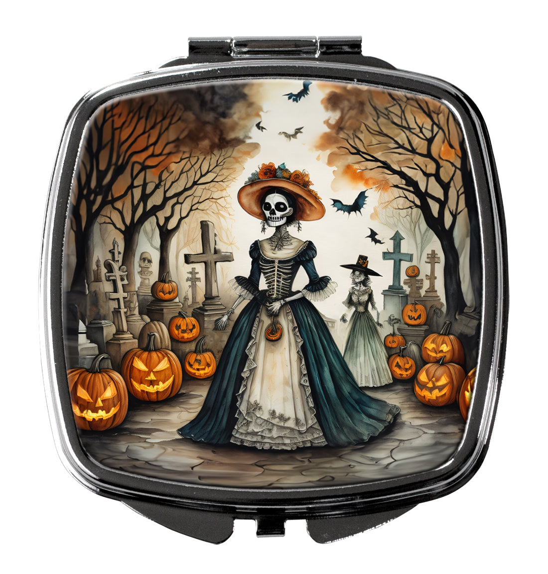 La Catrina Skeleton Spooky Halloween Compact Mirror Decorative Travel Makeup Mirror for Women Girls Gifts Pocket Makeup Mirror Folding Handheld