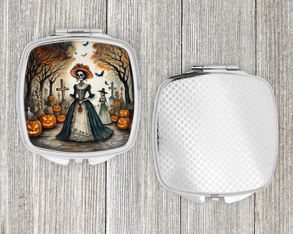 La Catrina Skeleton Spooky Halloween Compact Mirror Decorative Travel Makeup Mirror for Women Girls Gifts Pocket Makeup Mirror Folding Handheld