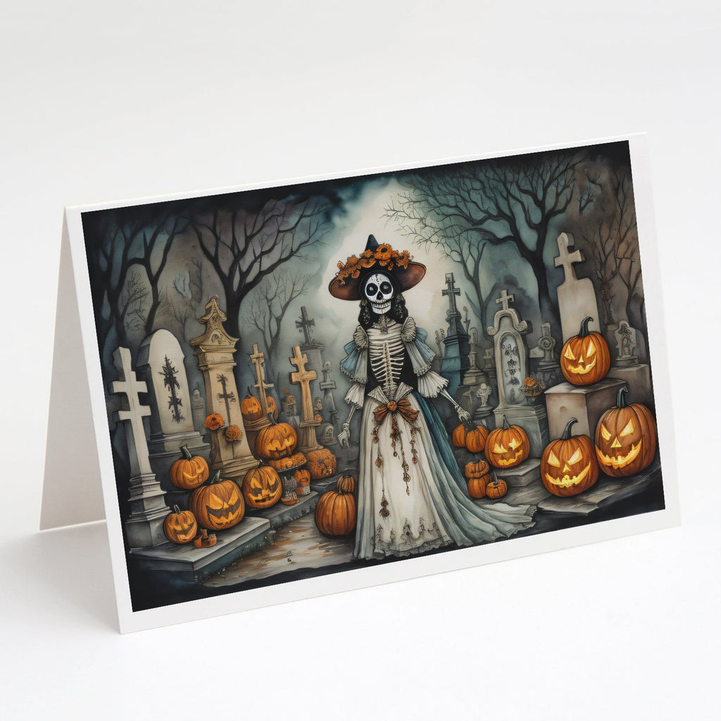 La Catrina Skeleton Spooky Halloween Greeting Cards Pack of 8 Blank Cards with Envelopes Whimsical A7 Size 5x7