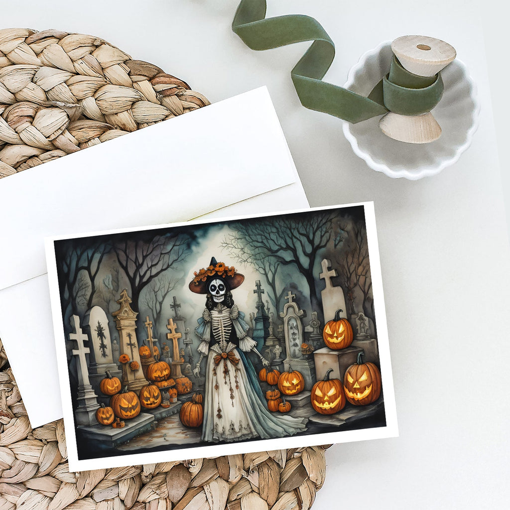 La Catrina Skeleton Spooky Halloween Greeting Cards Pack of 8 Blank Cards with Envelopes Whimsical A7 Size 5x7