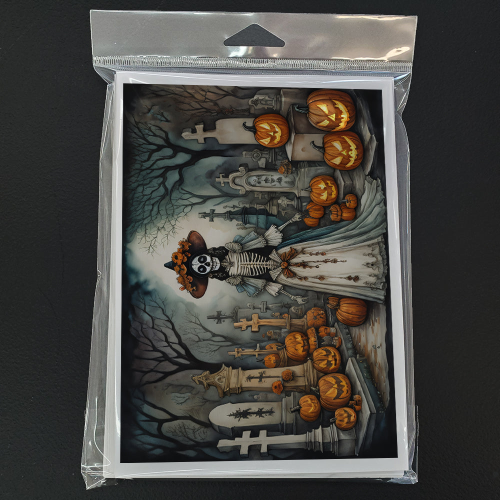 La Catrina Skeleton Spooky Halloween Greeting Cards Pack of 8 Blank Cards with Envelopes Whimsical A7 Size 5x7