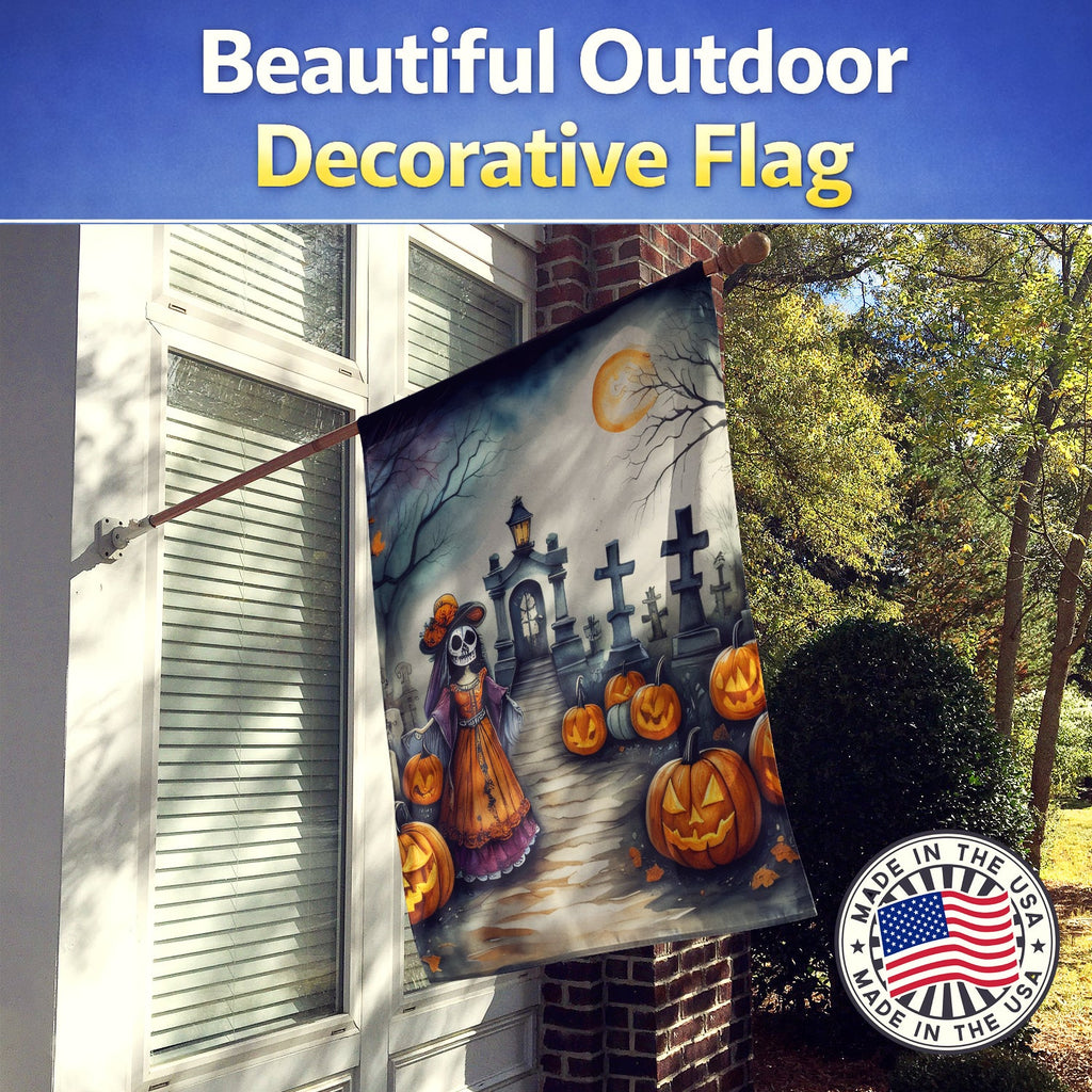 La Catrina Skeleton Spooky Halloween House Flag 28x40 Porch Sleeve Pole Decorative Outside Yard Banner Artwork Wall Hanging, Polyester