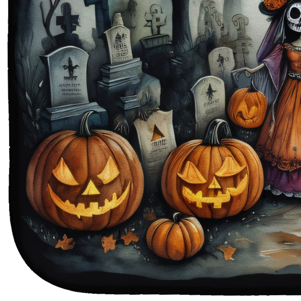La Catrina Skeleton Spooky Halloween Dish Drying Mat Absorbent Dish Drying Mat Pad for Kitchen Counter Dish Drainer Mat for Countertop, 14 x 21", Multicolor