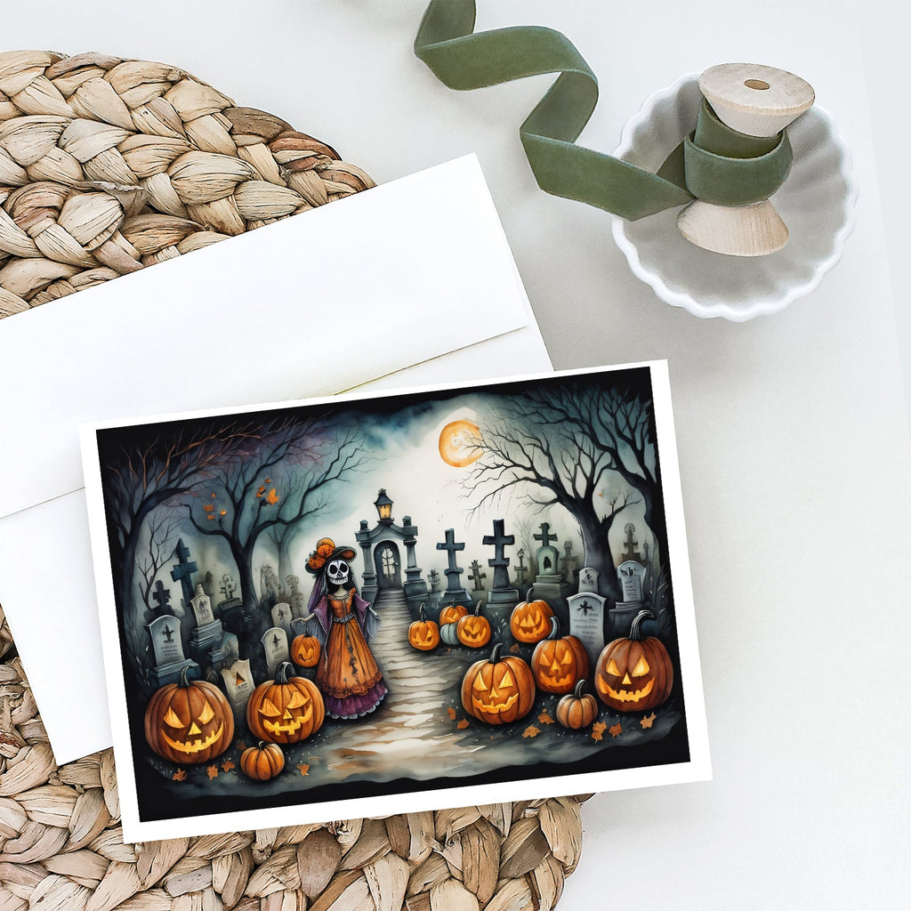 La Catrina Skeleton Spooky Halloween Greeting Cards Pack of 8 Blank Cards with Envelopes Whimsical A7 Size 5x7