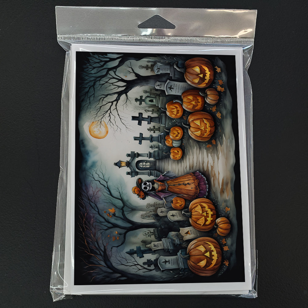 La Catrina Skeleton Spooky Halloween Greeting Cards Pack of 8 Blank Cards with Envelopes Whimsical A7 Size 5x7
