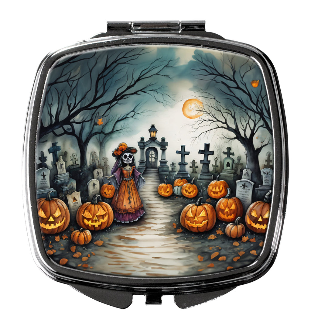 La Catrina Skeleton Spooky Halloween Compact Mirror Decorative Travel Makeup Mirror for Women Girls Gifts Pocket Makeup Mirror Folding Handheld