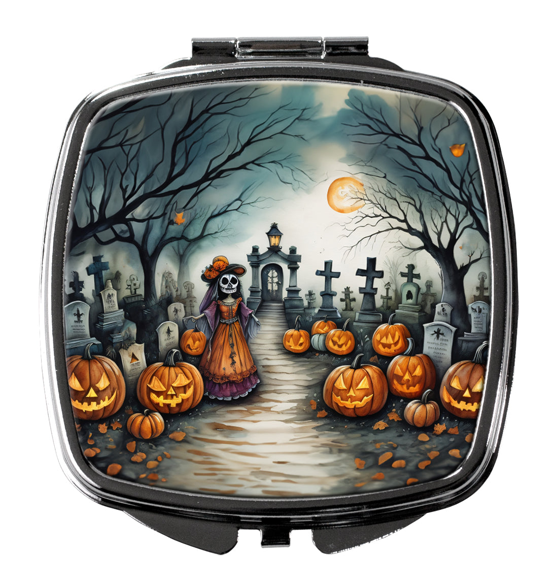 La Catrina Skeleton Spooky Halloween Compact Mirror Decorative Travel Makeup Mirror for Women Girls Gifts Pocket Makeup Mirror Folding Handheld