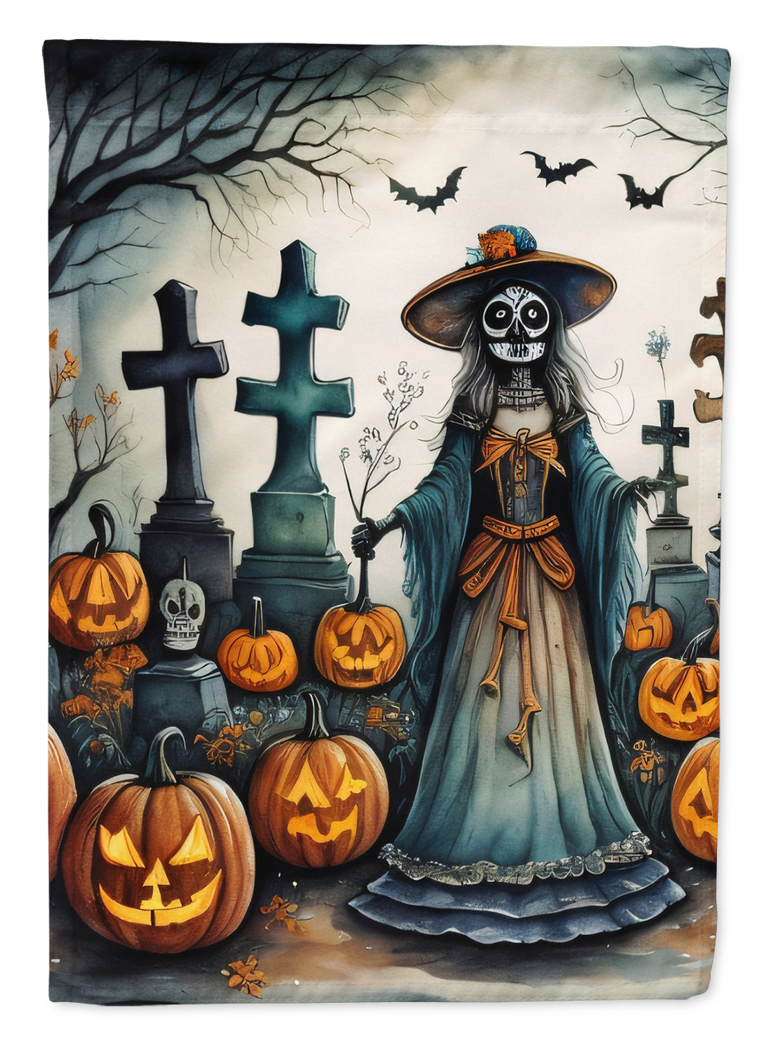 La Catrina Skeleton Spooky Halloween House Flag 28x40 Porch Sleeve Pole Decorative Outside Yard Banner Artwork Wall Hanging, Polyester