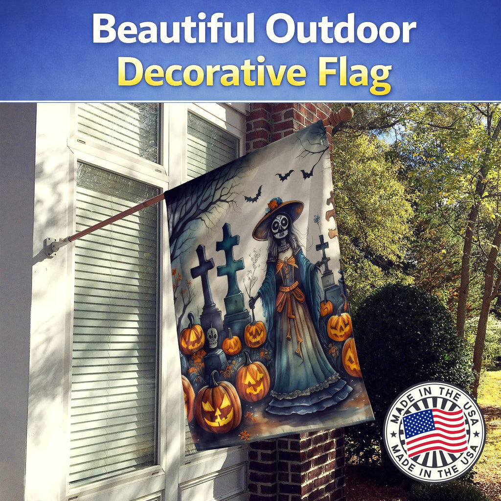 La Catrina Skeleton Spooky Halloween House Flag 28x40 Porch Sleeve Pole Decorative Outside Yard Banner Artwork Wall Hanging, Polyester