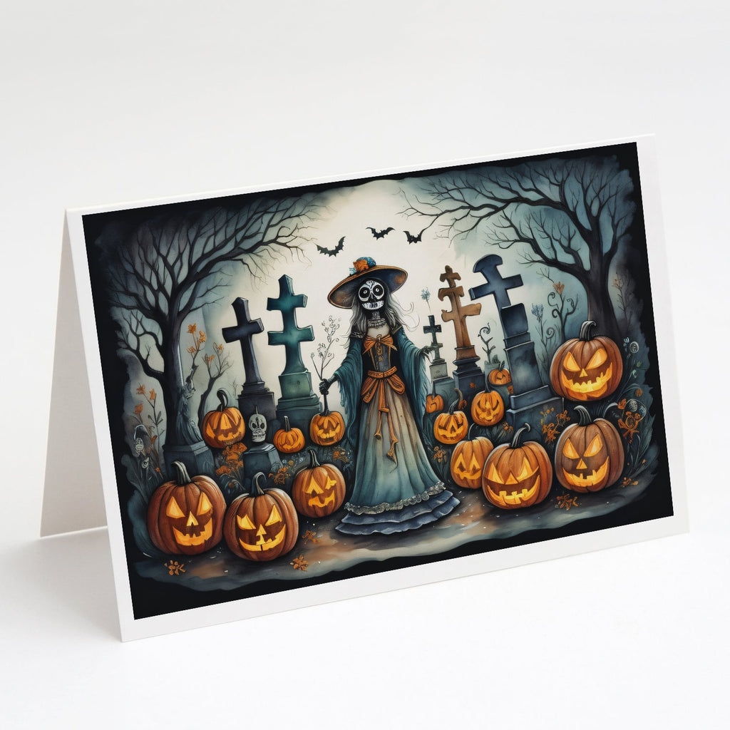 La Catrina Skeleton Spooky Halloween Greeting Cards Pack of 8 Blank Cards with Envelopes Whimsical A7 Size 5x7