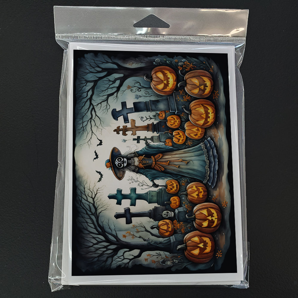 La Catrina Skeleton Spooky Halloween Greeting Cards Pack of 8 Blank Cards with Envelopes Whimsical A7 Size 5x7