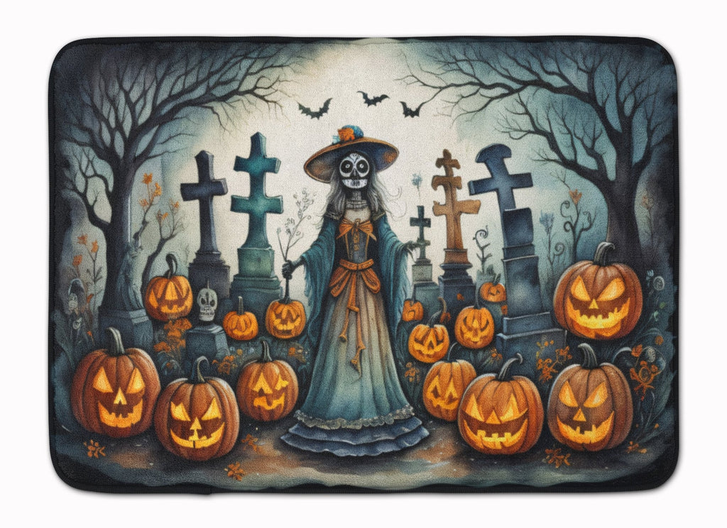 La Catrina Skeleton Spooky Halloween Memory Foam Kitchen Mat Machine Washable Anti-Fatigue Cushion Comfort Bath or Kitchen Rug