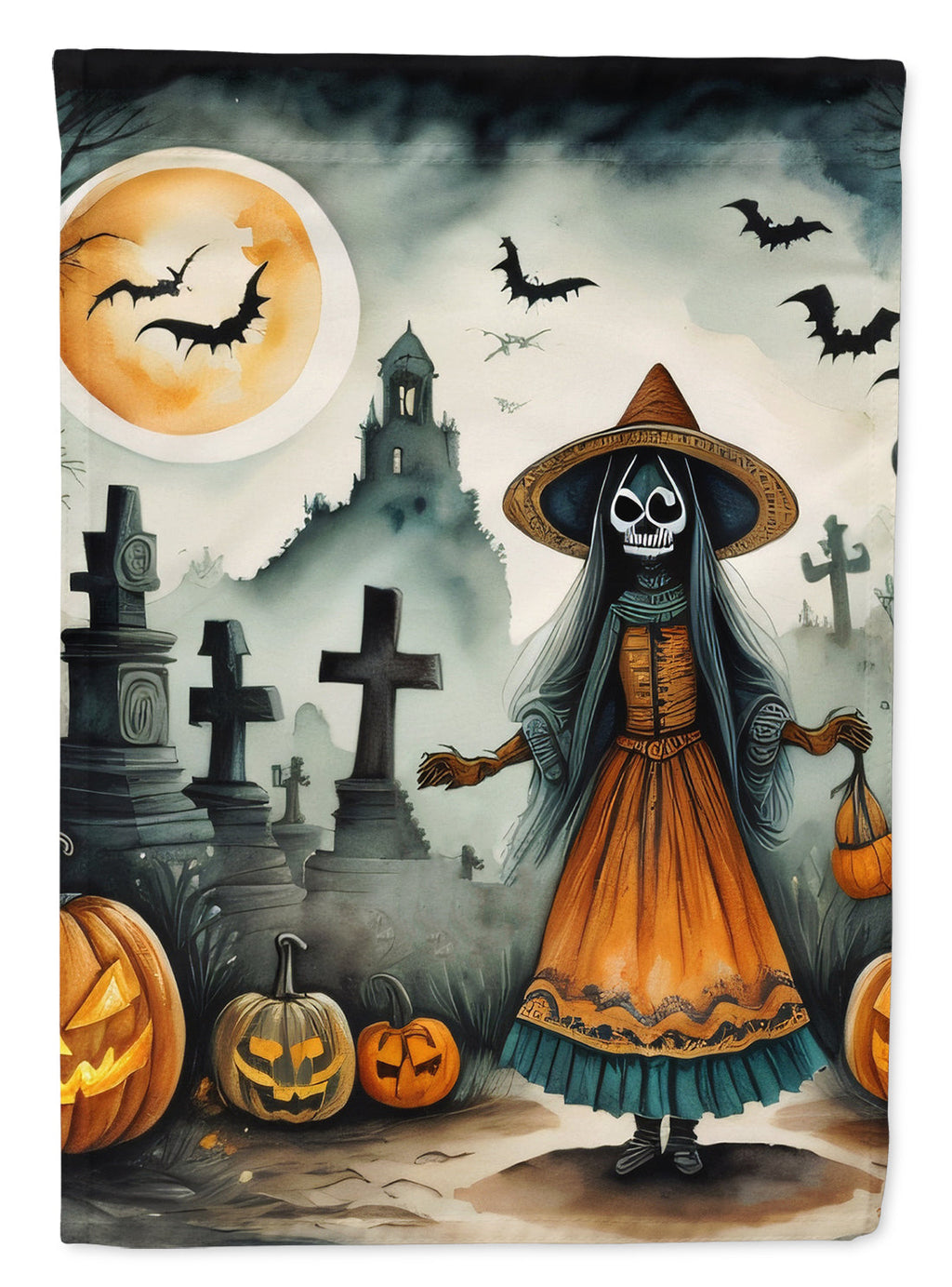 La Llorona Skeleton Spooky Halloween House Flag 28x40 Porch Sleeve Pole Decorative Outside Yard Banner Artwork Wall Hanging, Polyester