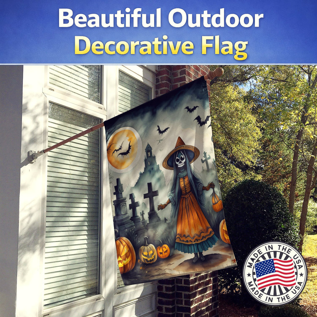 La Llorona Skeleton Spooky Halloween House Flag 28x40 Porch Sleeve Pole Decorative Outside Yard Banner Artwork Wall Hanging, Polyester