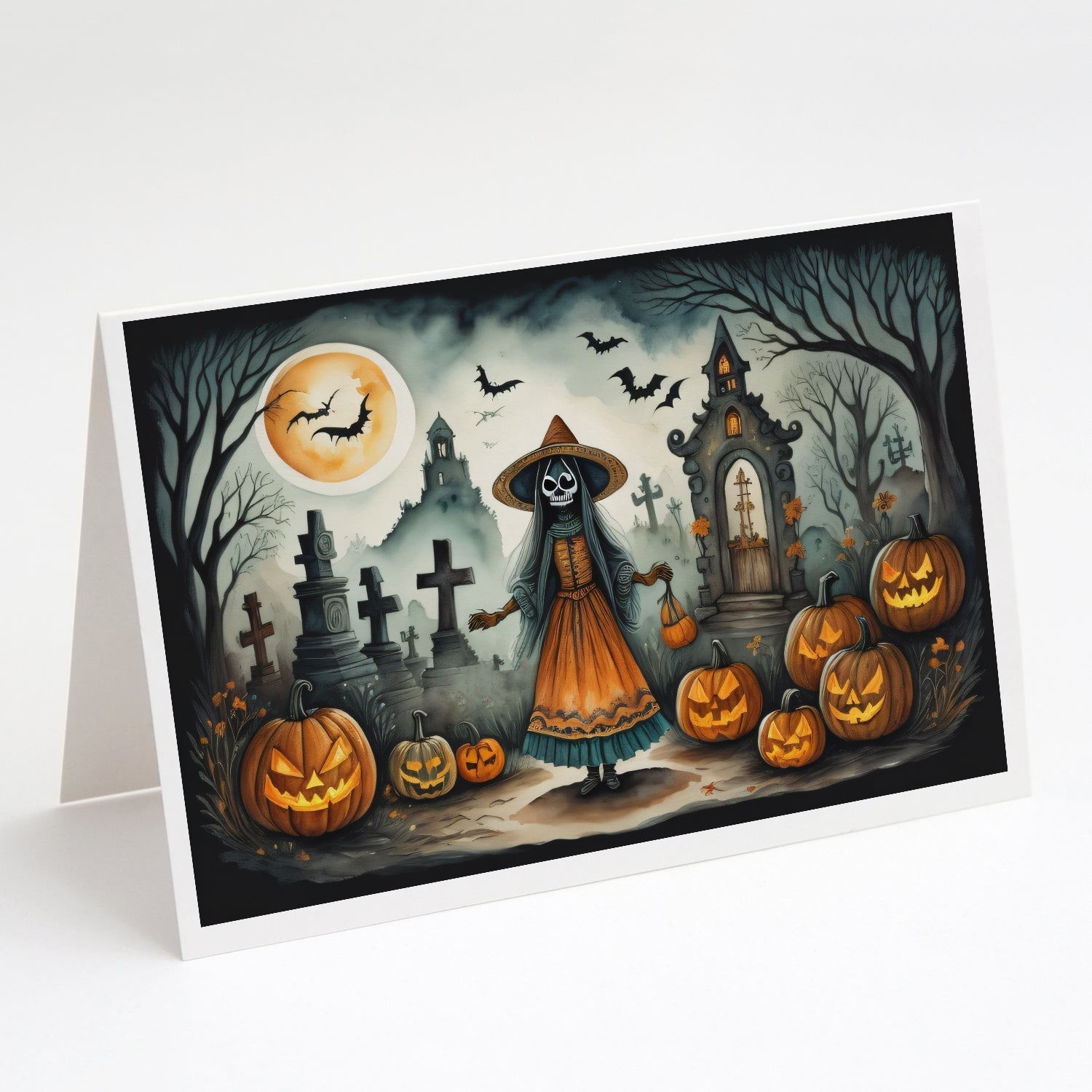 La Llorona Skeleton Spooky Halloween Greeting Cards Pack of 8 Blank Cards with Envelopes Whimsical A7 Size 5x7