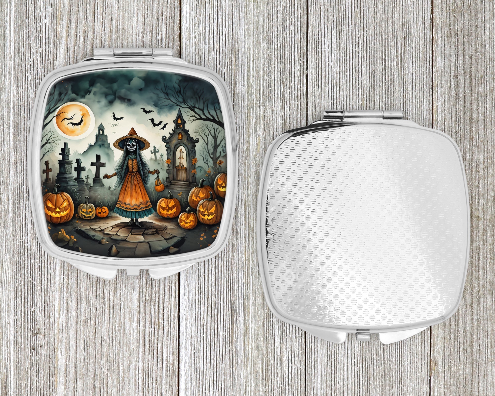 La Llorona Skeleton Spooky Halloween Compact Mirror Decorative Travel Makeup Mirror for Women Girls Gifts Pocket Makeup Mirror Folding Handheld