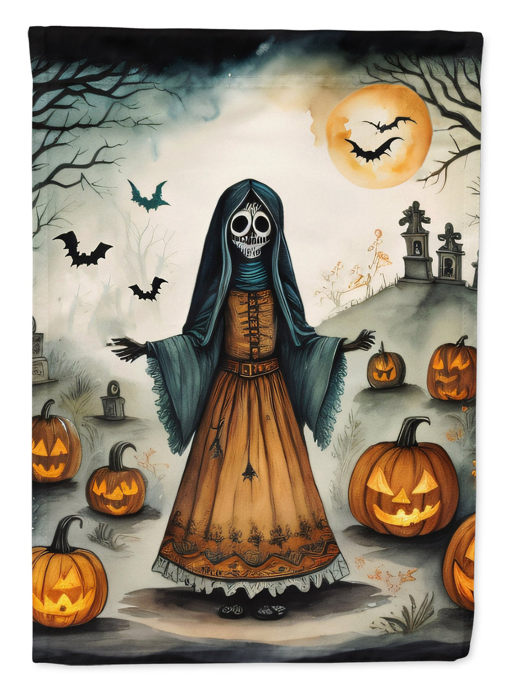 La Llorona Skeleton Spooky Halloween House Flag 28x40 Porch Sleeve Pole Decorative Outside Yard Banner Artwork Wall Hanging, Polyester