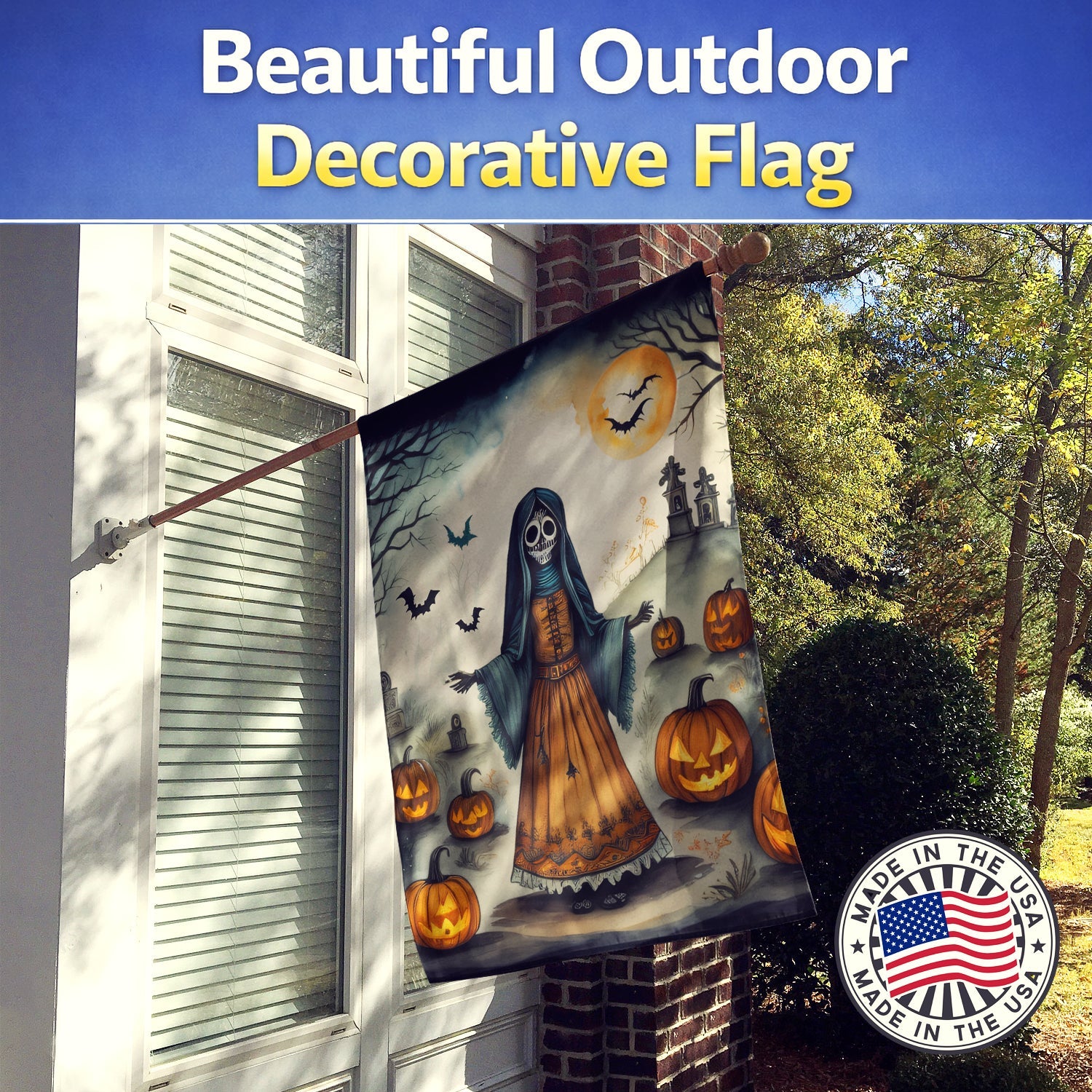 La Llorona Skeleton Spooky Halloween House Flag 28x40 Porch Sleeve Pole Decorative Outside Yard Banner Artwork Wall Hanging, Polyester