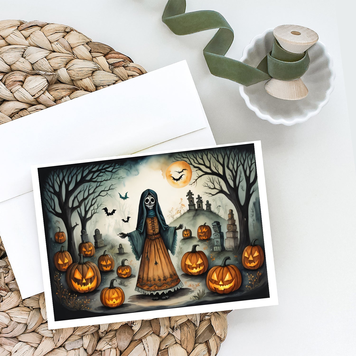 La Llorona Skeleton Spooky Halloween Greeting Cards Pack of 8 Blank Cards with Envelopes Whimsical A7 Size 5x7