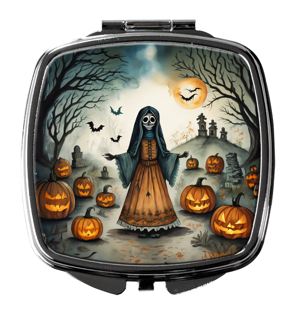 La Llorona Skeleton Spooky Halloween Compact Mirror Decorative Travel Makeup Mirror for Women Girls Gifts Pocket Makeup Mirror Folding Handheld