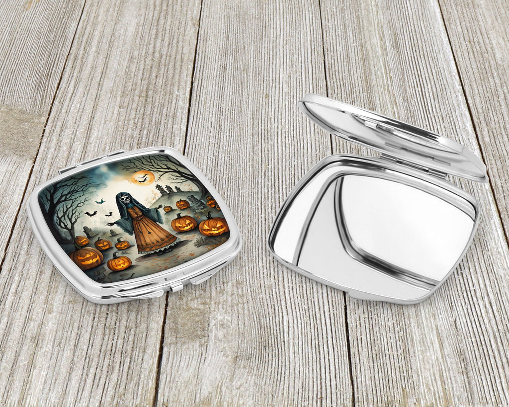 La Llorona Skeleton Spooky Halloween Compact Mirror Decorative Travel Makeup Mirror for Women Girls Gifts Pocket Makeup Mirror Folding Handheld
