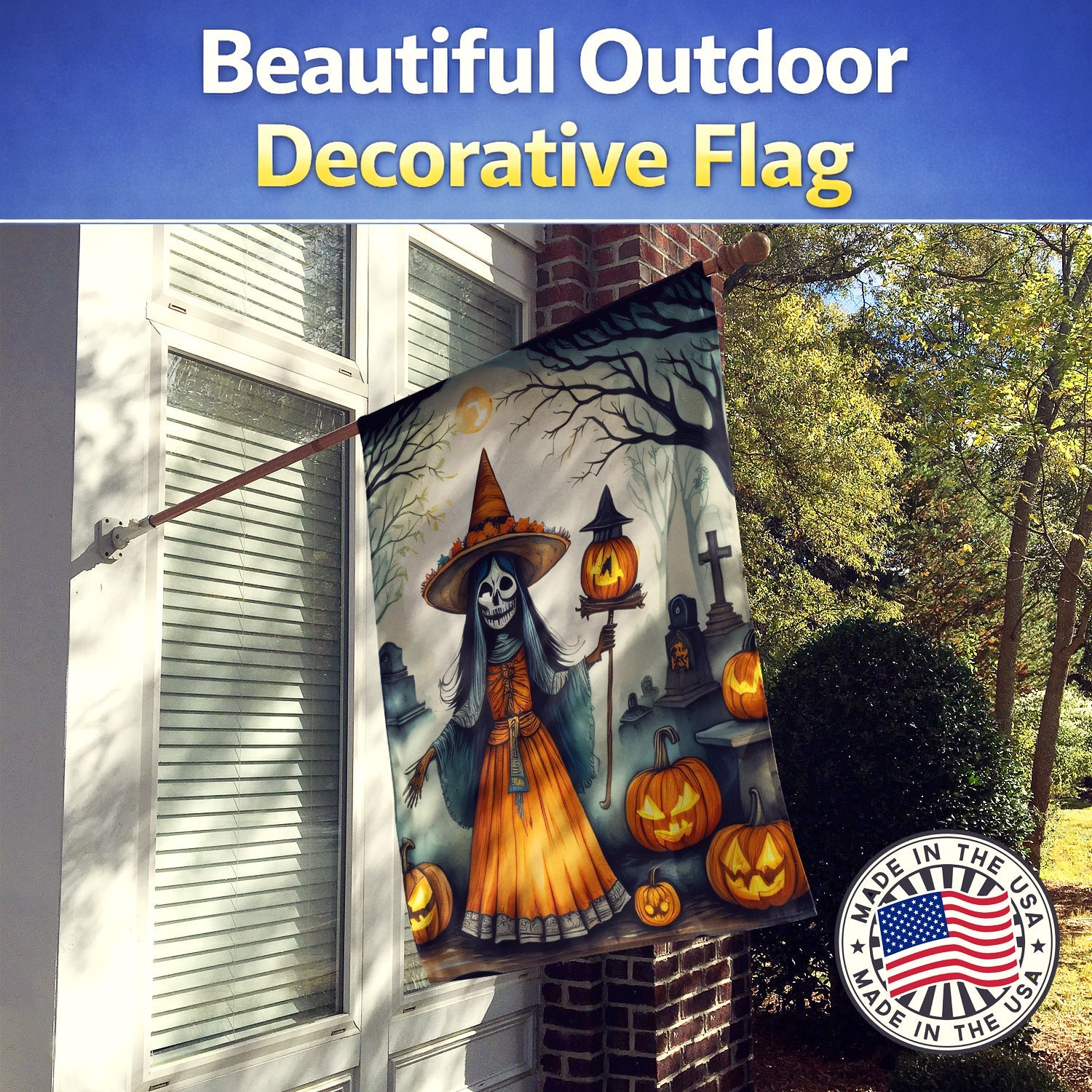 La Llorona Skeleton Spooky Halloween House Flag 28x40 Porch Sleeve Pole Decorative Outside Yard Banner Artwork Wall Hanging, Polyester
