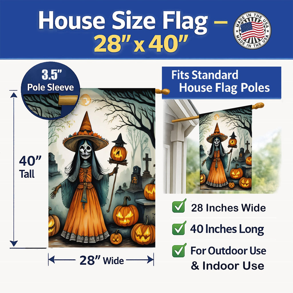 La Llorona Skeleton Spooky Halloween House Flag 28x40 Porch Sleeve Pole Decorative Outside Yard Banner Artwork Wall Hanging, Polyester