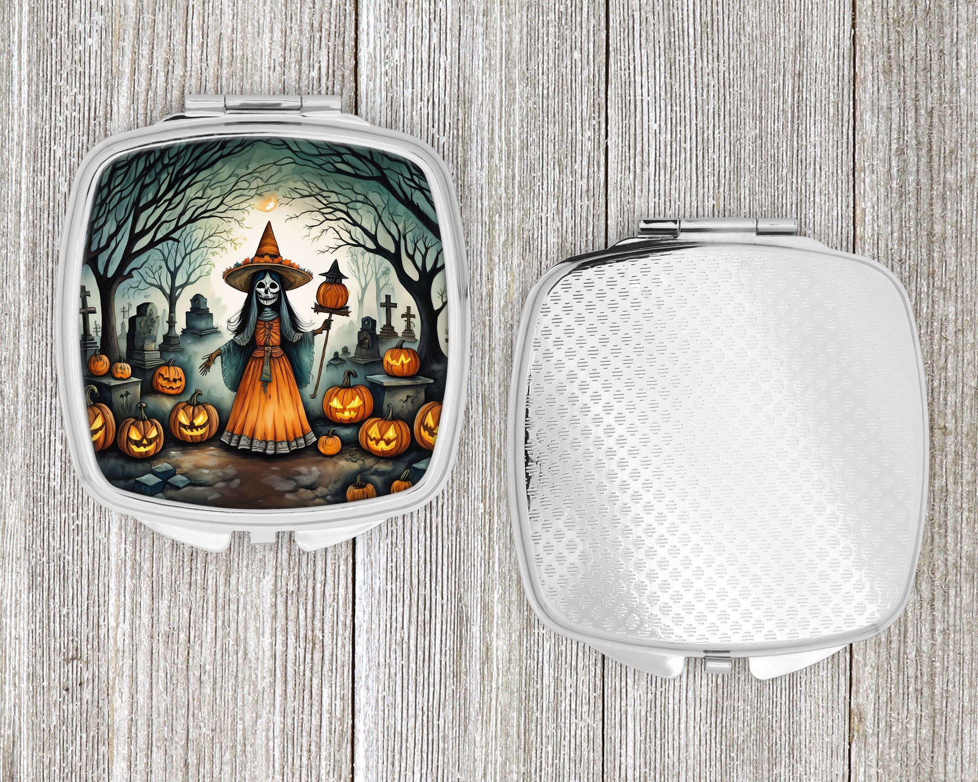 La Llorona Skeleton Spooky Halloween Compact Mirror Decorative Travel Makeup Mirror for Women Girls Gifts Pocket Makeup Mirror Folding Handheld