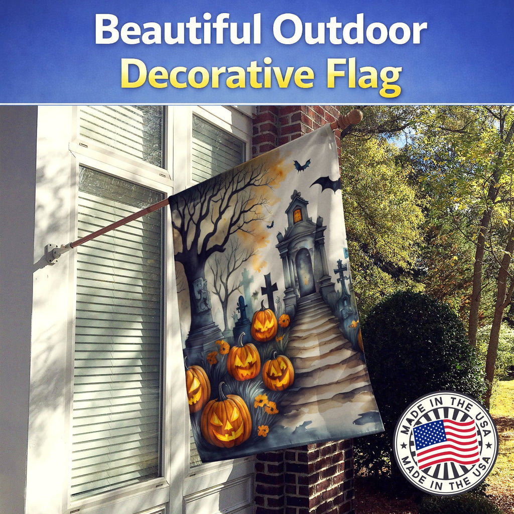 Marigold Spooky Halloween House Flag 28x40 Porch Sleeve Pole Decorative Outside Yard Banner Artwork Wall Hanging, Polyester