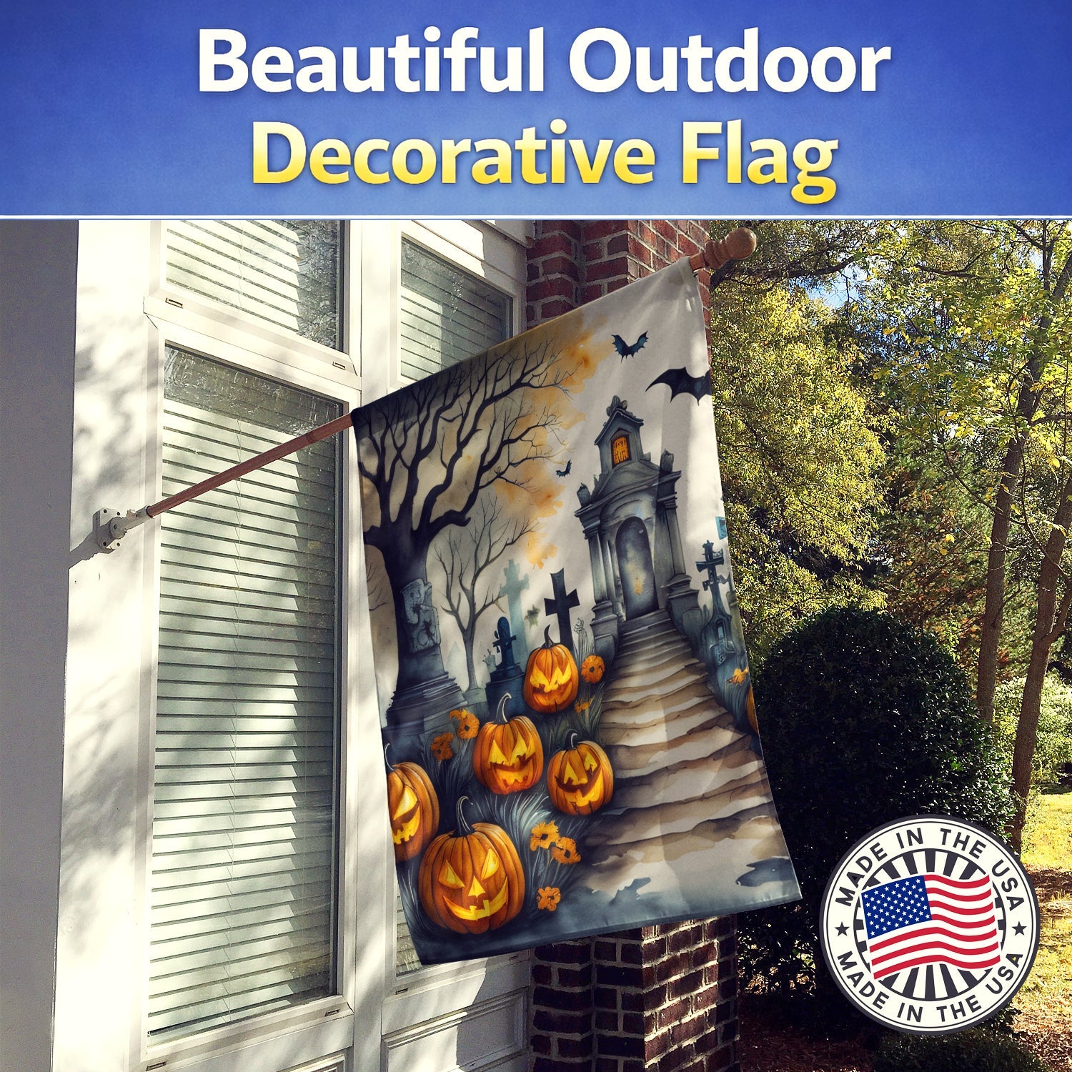 Marigold Spooky Halloween House Flag 28x40 Porch Sleeve Pole Decorative Outside Yard Banner Artwork Wall Hanging, Polyester