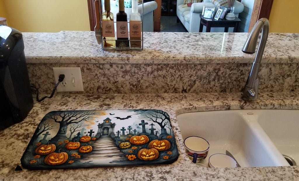 Marigold Spooky Halloween Dish Drying Mat Absorbent Dish Drying Mat Pad for Kitchen Counter Dish Drainer Mat for Countertop, 14 x 21", Multicolor