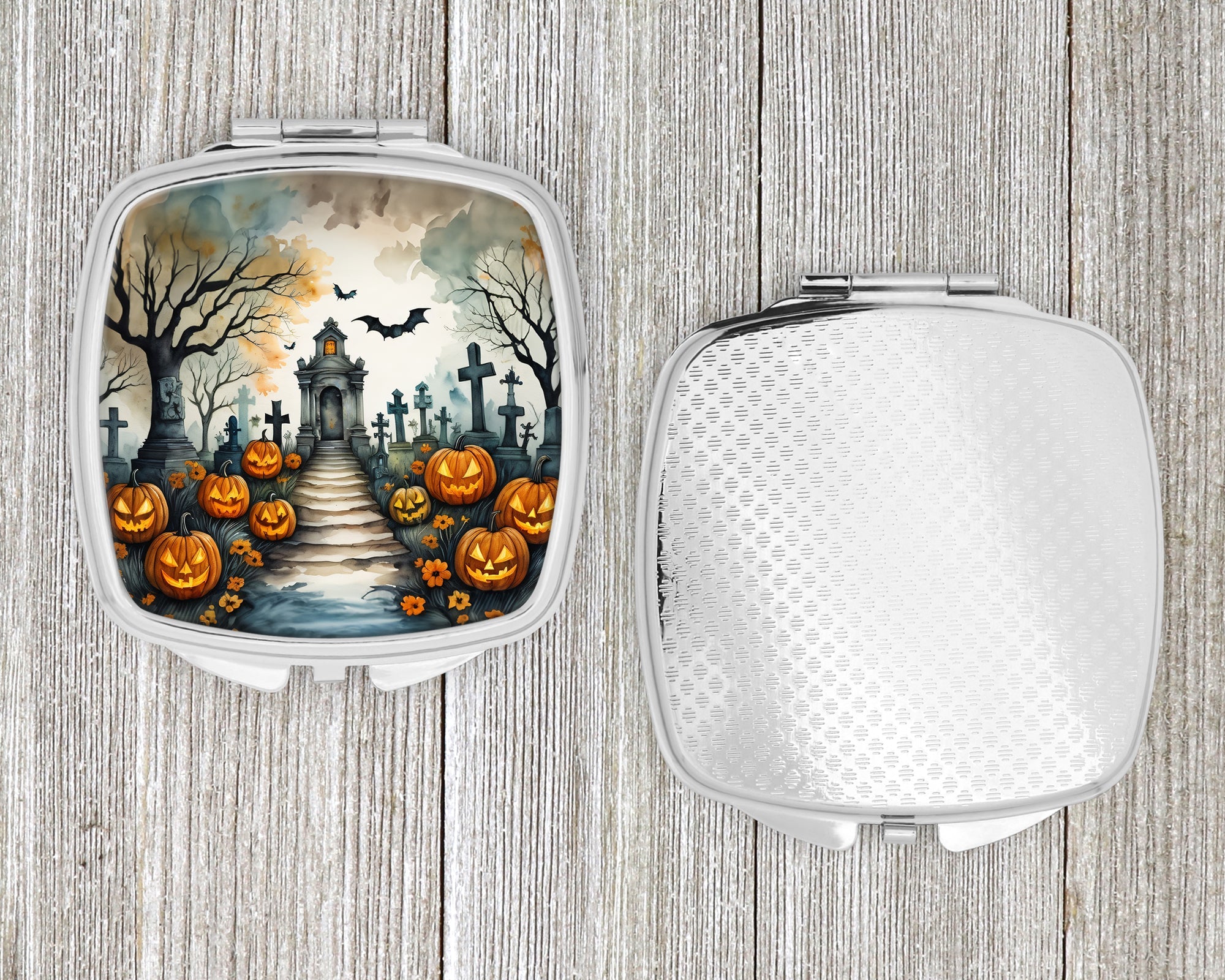 Marigold Spooky Halloween Compact Mirror Decorative Travel Makeup Mirror for Women Girls Gifts Pocket Makeup Mirror Folding Handheld