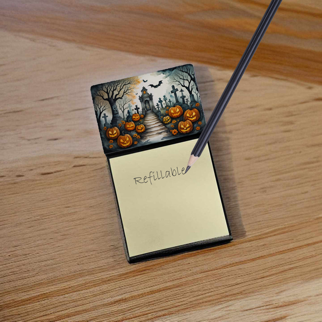 Marigold Spooky Halloween Watercolor Sticky Note Holder Refillable Dispenser Desk Accessory 3x3 Pad Gift