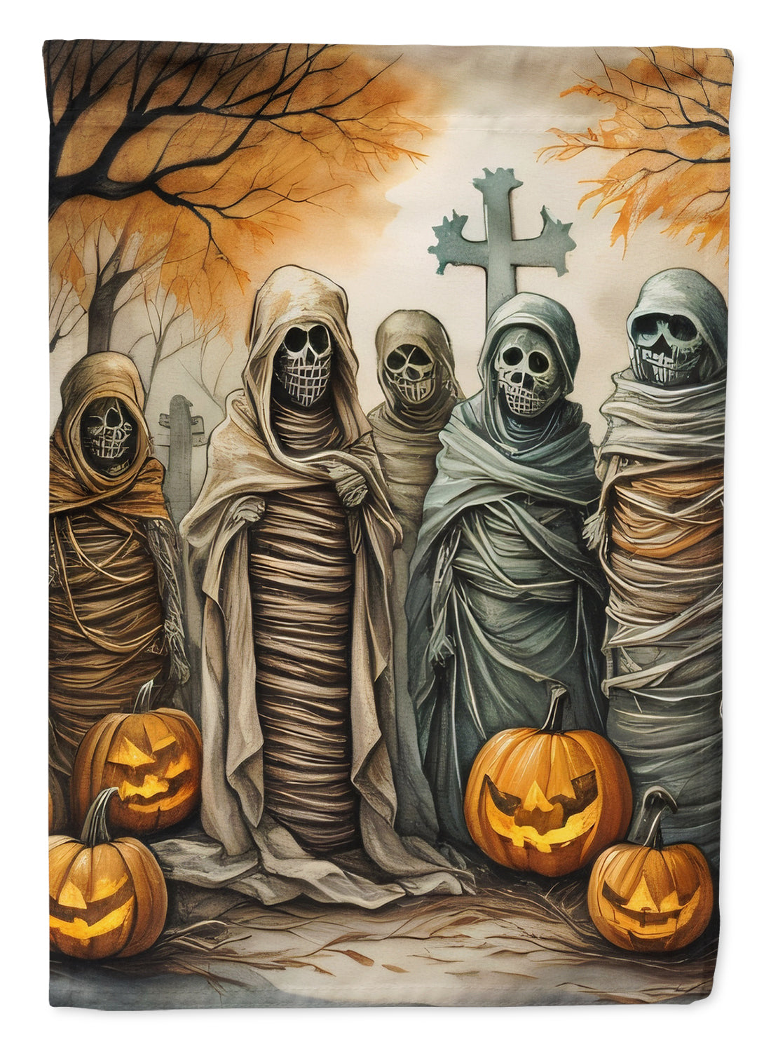 Mummies Spooky Halloween House Flag 28x40 Porch Sleeve Pole Decorative Outside Yard Banner Artwork Wall Hanging, Polyester