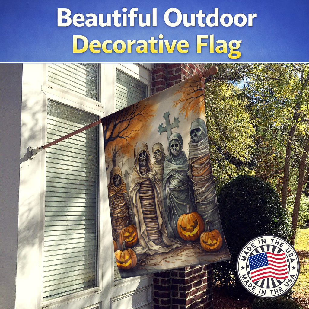 Mummies Spooky Halloween House Flag 28x40 Porch Sleeve Pole Decorative Outside Yard Banner Artwork Wall Hanging, Polyester