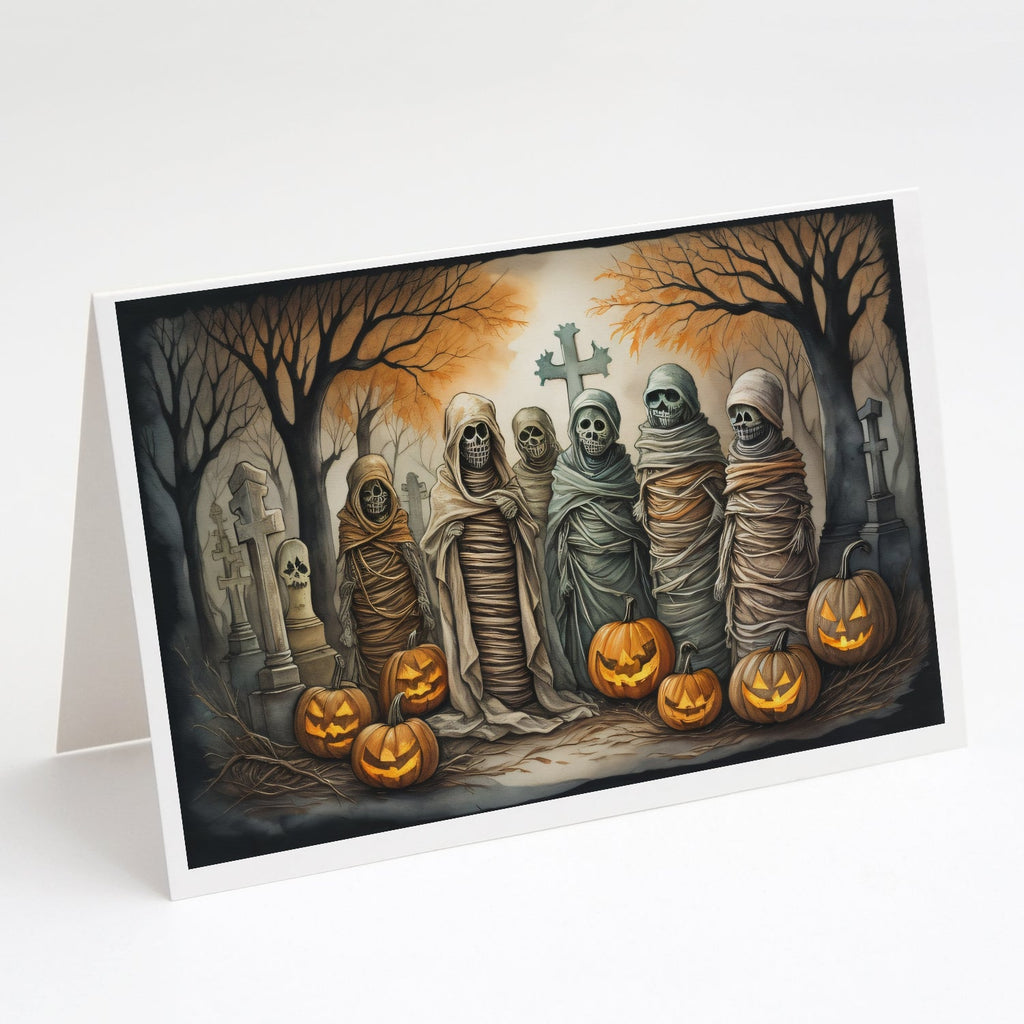 Mummies Spooky Halloween Greeting Cards Pack of 8 Blank Cards with Envelopes Whimsical A7 Size 5x7