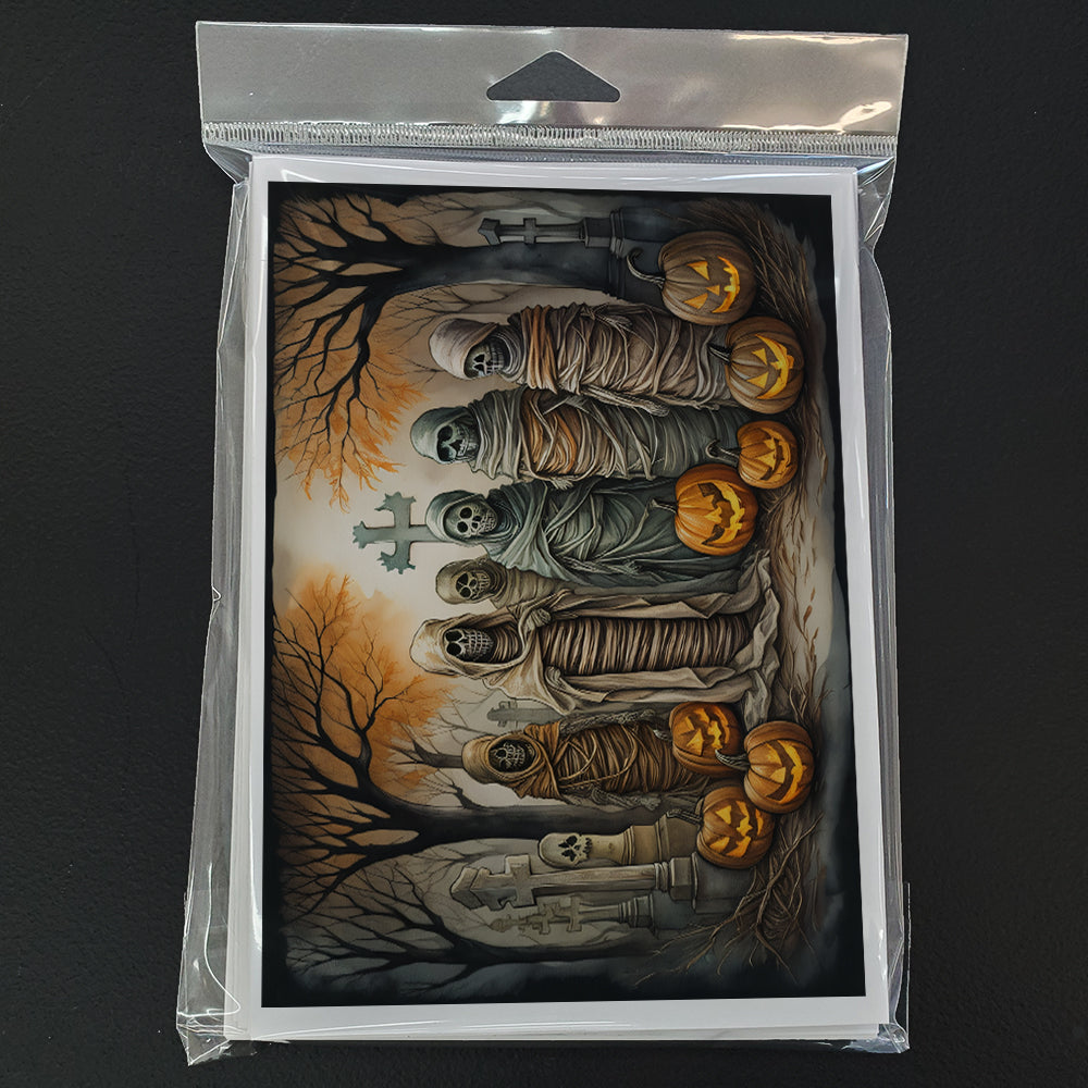 Mummies Spooky Halloween Greeting Cards Pack of 8 Blank Cards with Envelopes Whimsical A7 Size 5x7