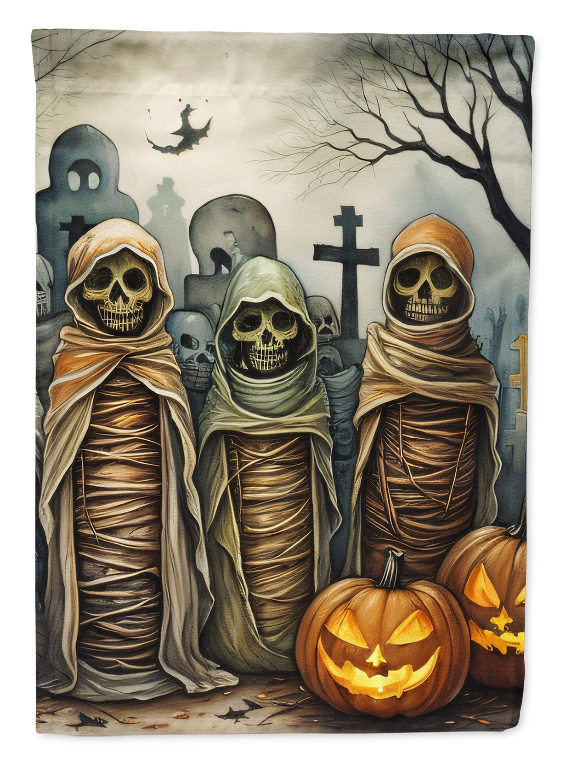 Mummies Spooky Halloween House Flag 28x40 Porch Sleeve Pole Decorative Outside Yard Banner Artwork Wall Hanging, Polyester