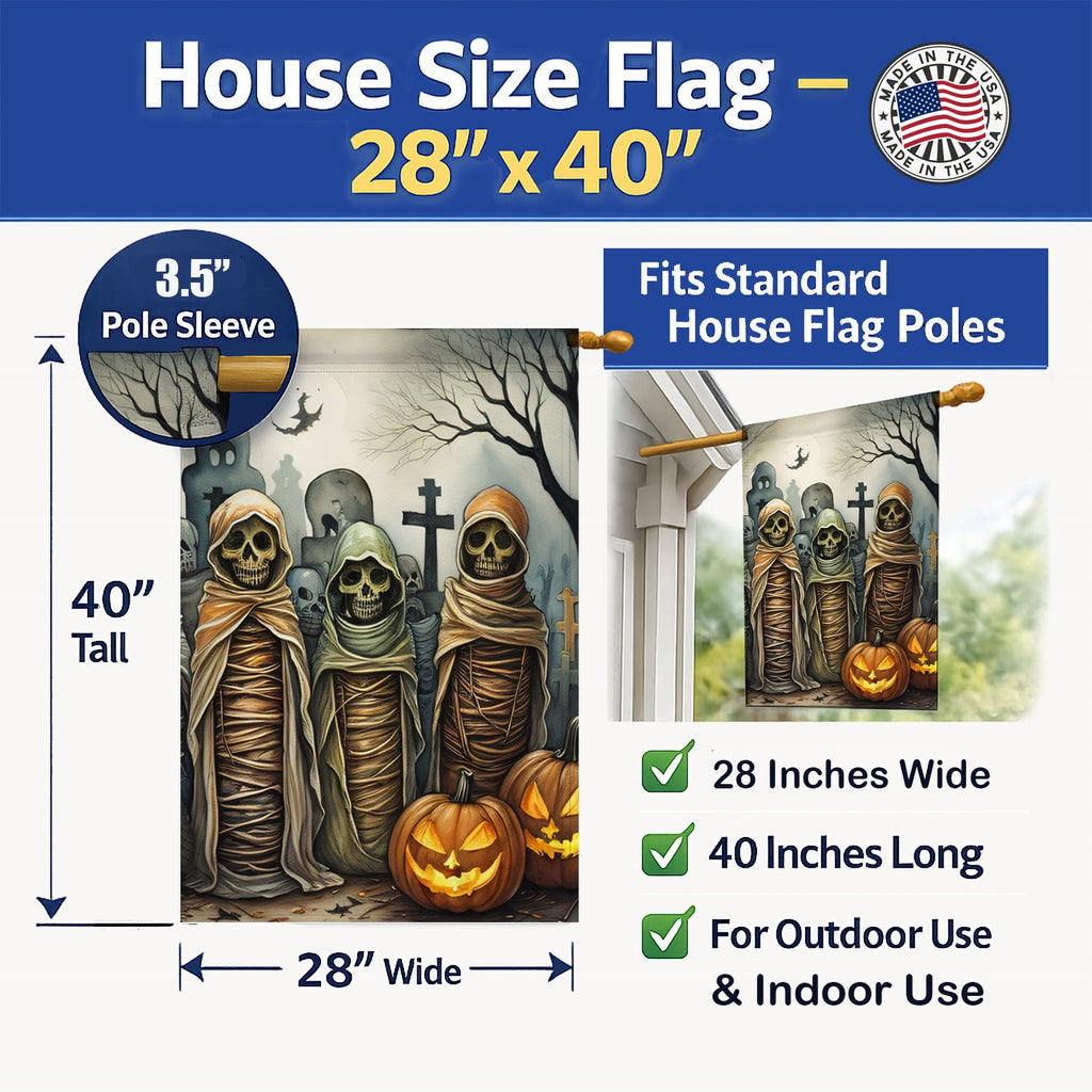 Mummies Spooky Halloween House Flag 28x40 Porch Sleeve Pole Decorative Outside Yard Banner Artwork Wall Hanging, Polyester