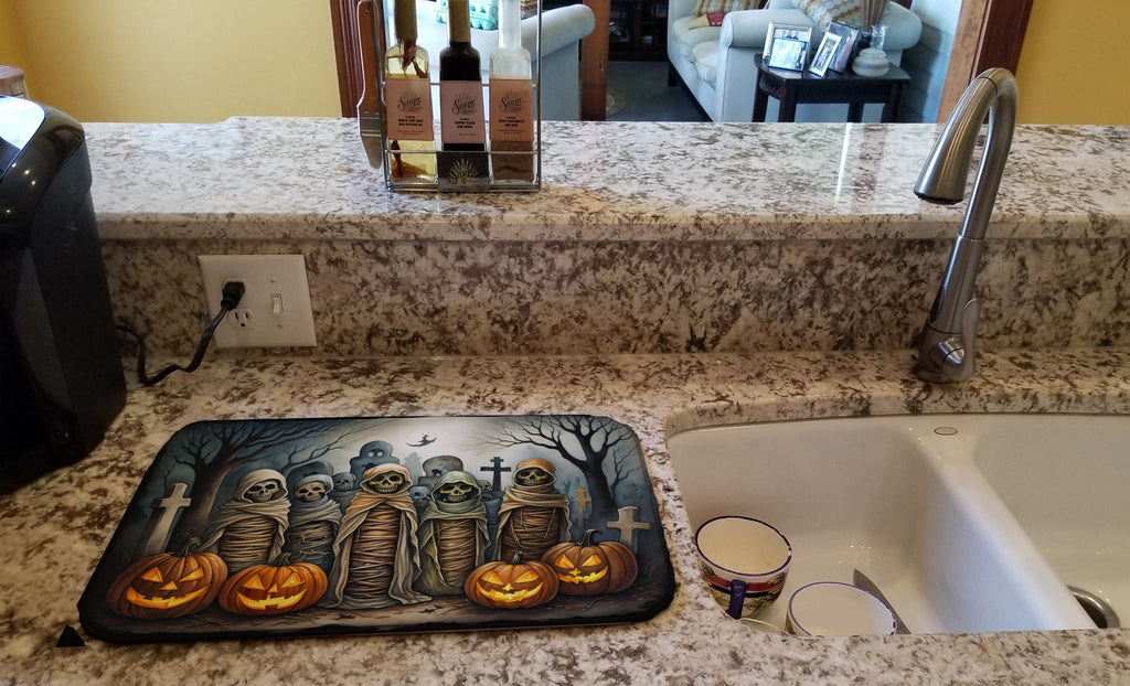 Mummies Spooky Halloween Dish Drying Mat Absorbent Dish Drying Mat Pad for Kitchen Counter Dish Drainer Mat for Countertop, 14 x 21", Multicolor