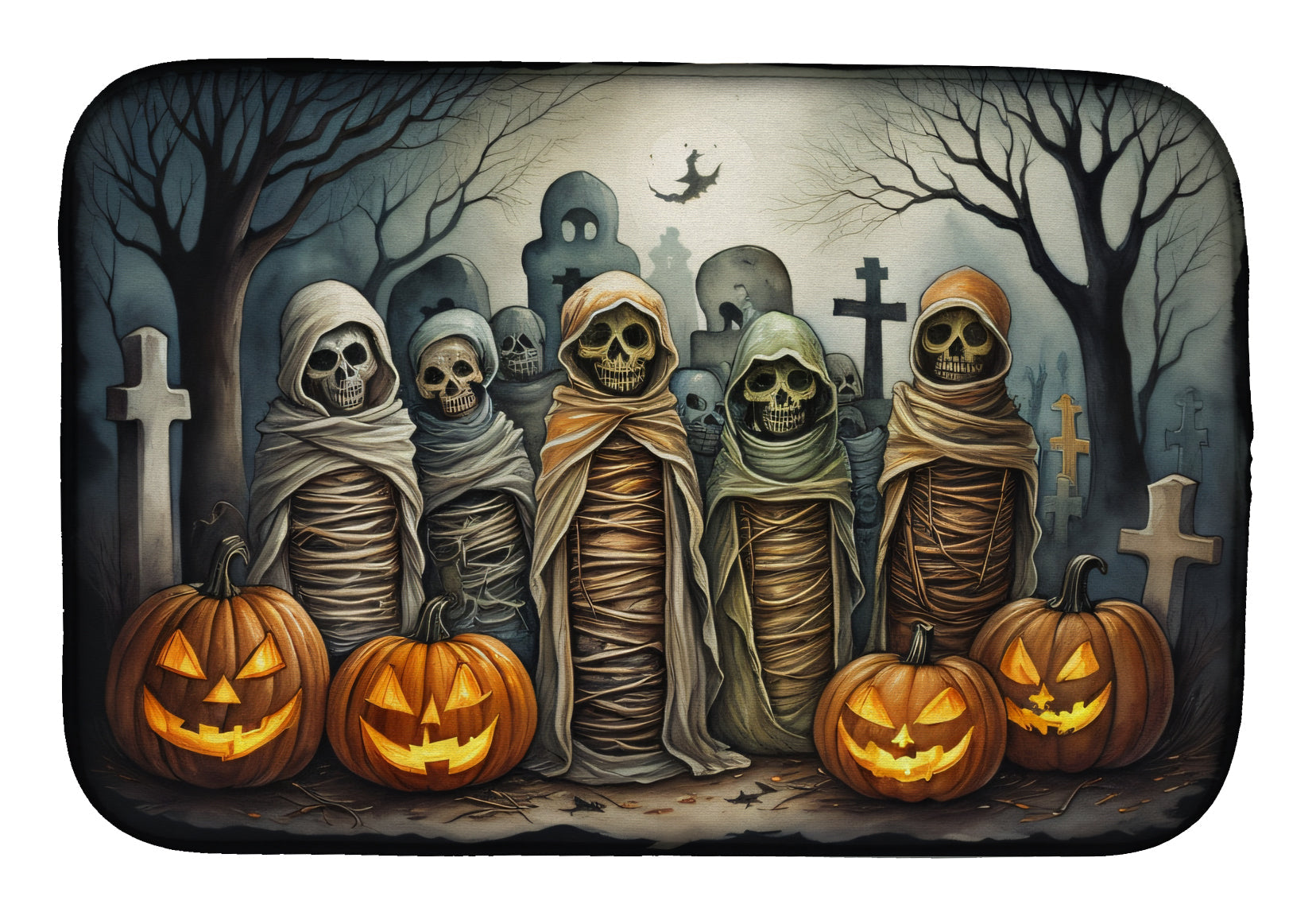 Mummies Spooky Halloween Dish Drying Mat Absorbent Dish Drying Mat Pad for Kitchen Counter Dish Drainer Mat for Countertop, 14 x 21", Multicolor