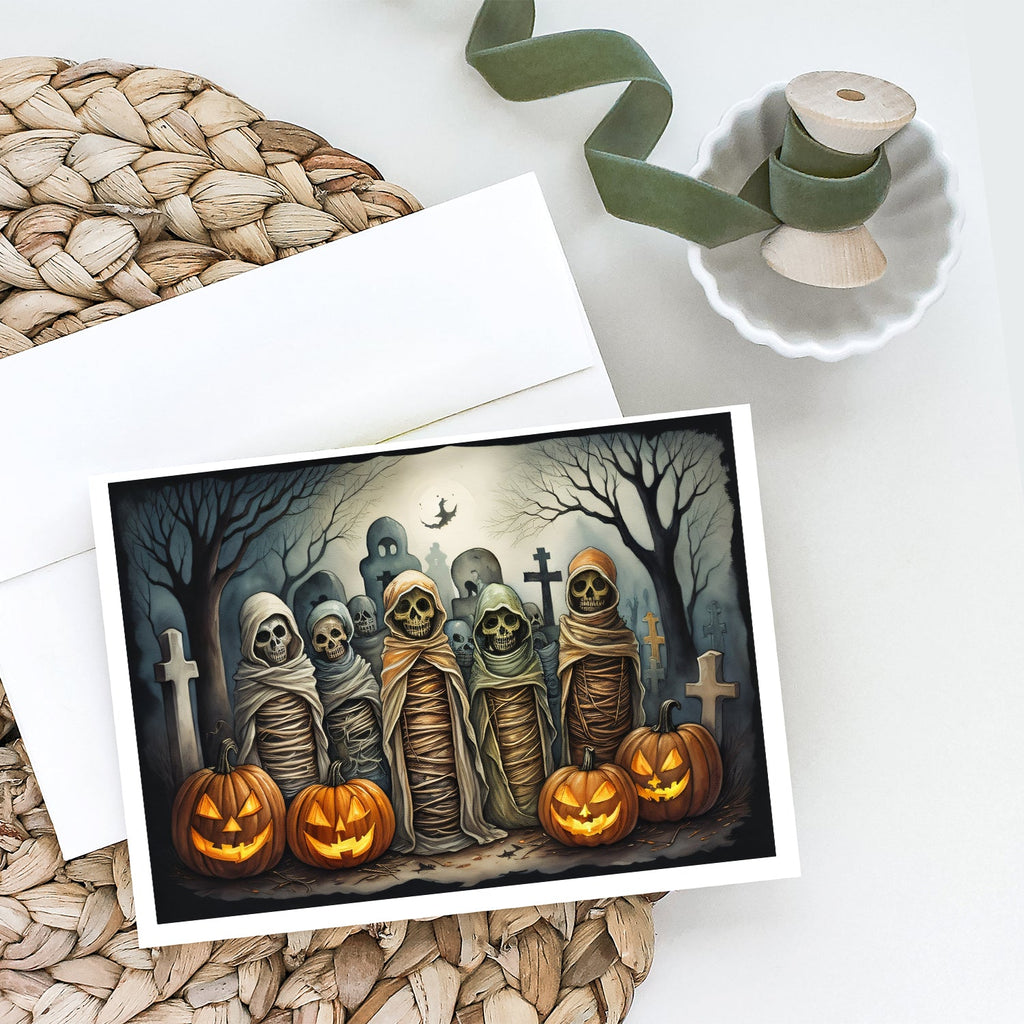 Mummies Spooky Halloween Greeting Cards Pack of 8 Blank Cards with Envelopes Whimsical A7 Size 5x7