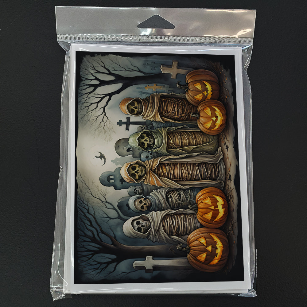 Mummies Spooky Halloween Greeting Cards Pack of 8 Blank Cards with Envelopes Whimsical A7 Size 5x7