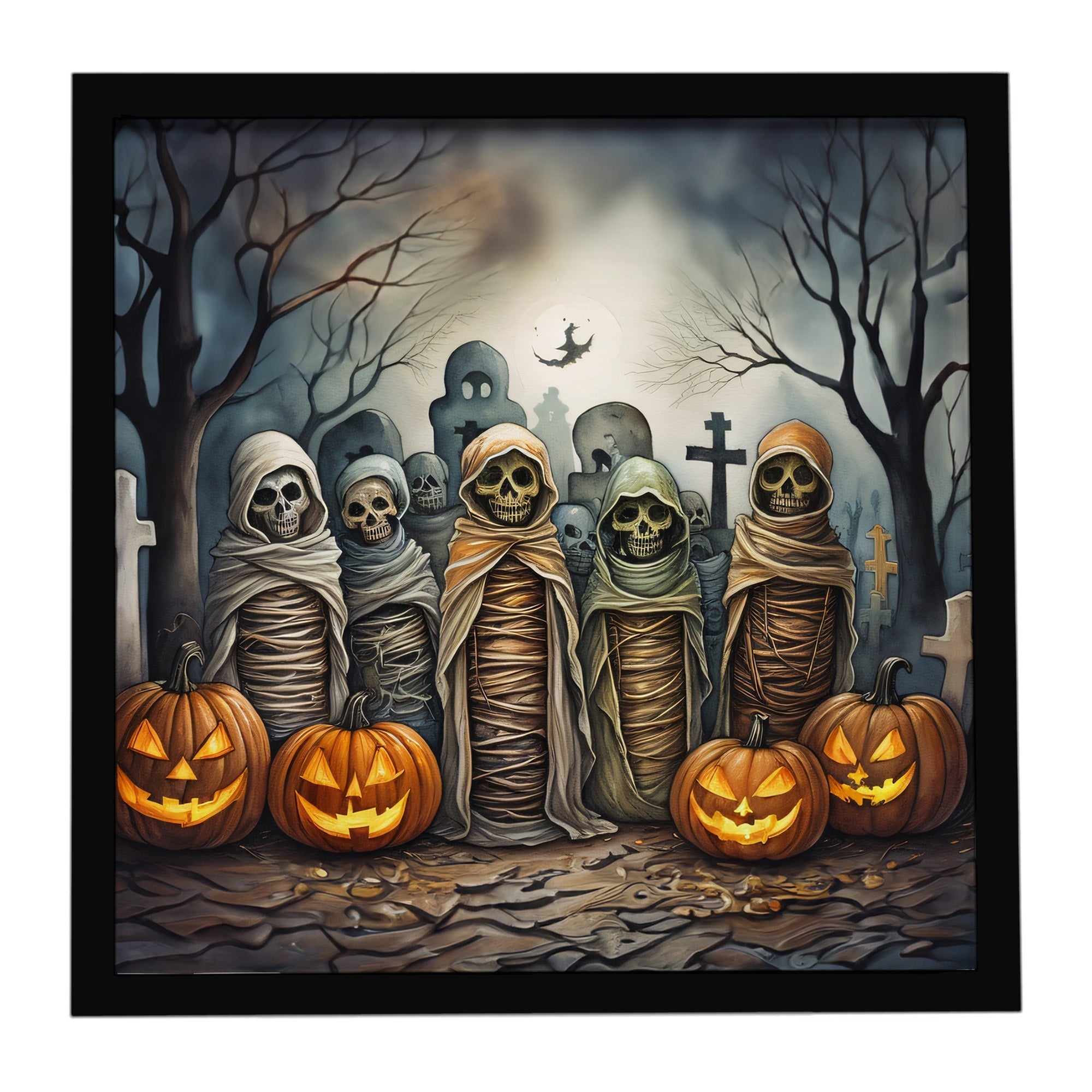 Mummies Spooky Halloween Framed Metal Print Bathroom, Kitchen, Office, Home Decor Wall Art Ready to Hang, Square, 8X8