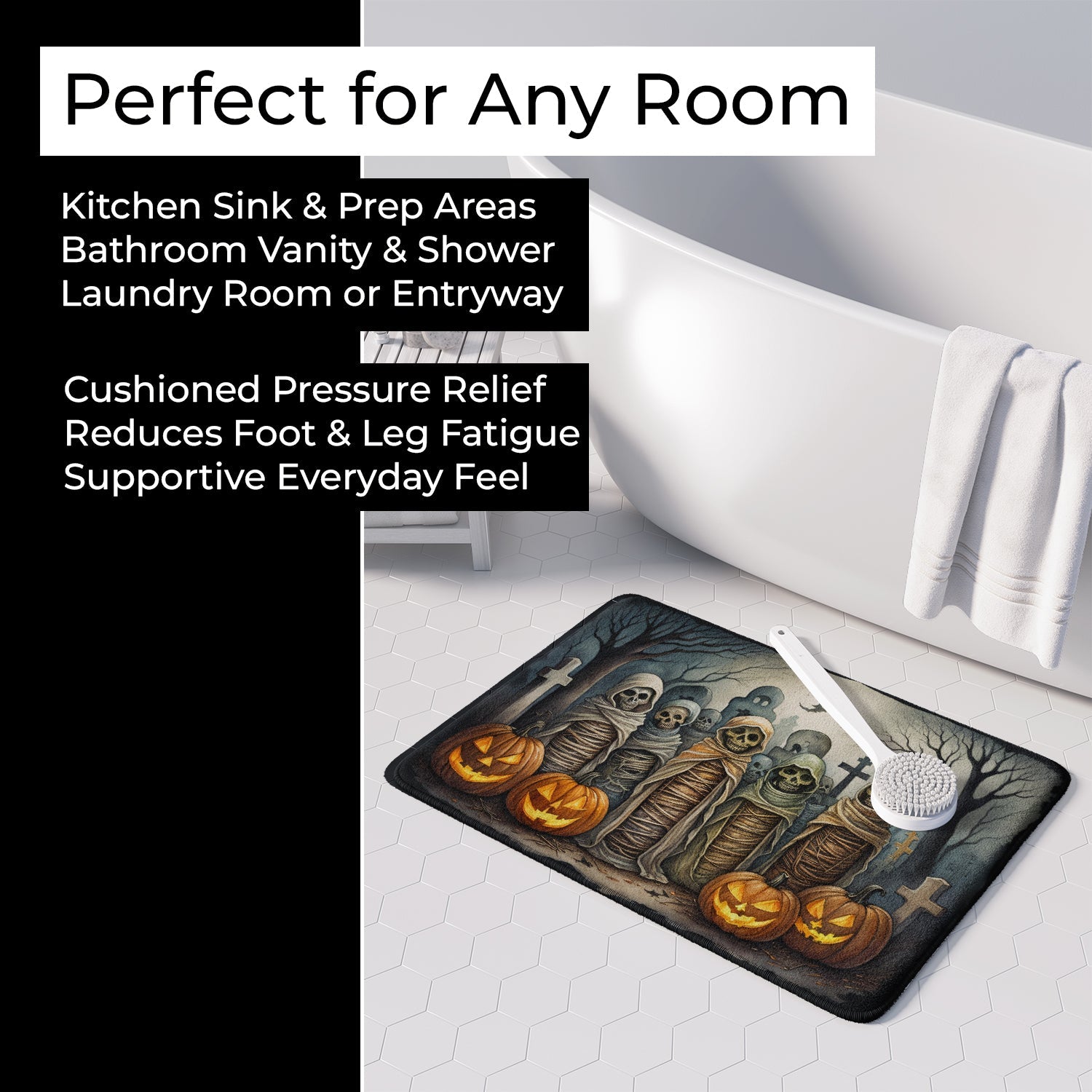 Mummies Spooky Halloween Memory Foam Kitchen Mat Machine Washable Anti-Fatigue Cushion Comfort Bath or Kitchen Rug