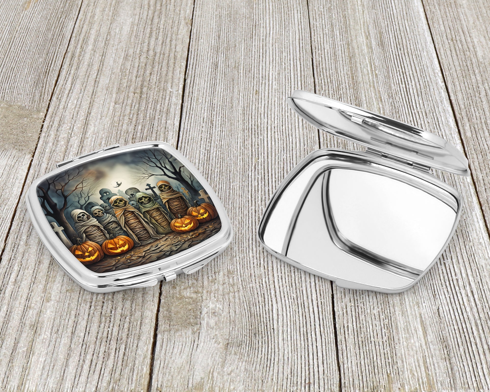 Mummies Spooky Halloween Compact Mirror Decorative Travel Makeup Mirror for Women Girls Gifts Pocket Makeup Mirror Folding Handheld